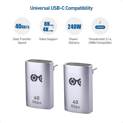 Cable Matters 2-Pack 40Gbps Right Angle USB C Adapter with 240W PD (90 Degree USB C Adapter) in Black - Thunderbolt 4, Thunderbolt 3, USB 4 Port Compatible with iPhone 15, iPad Pro, Steam Deck
