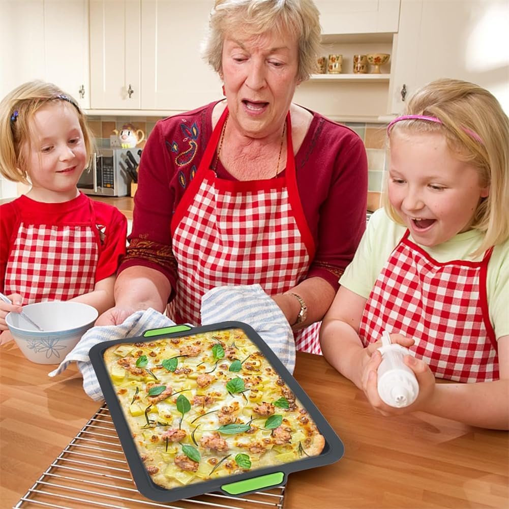 Baking Trays for Oven,Non Stick Baking Tray,Silicone Oven Tray,Baking Sheets with Silicone Handle Grips,Rectangle Cookware for Cake Focaccia Lasagne Muffins Brownie,Easy Clean Bakeware,34x23.8x3 cm