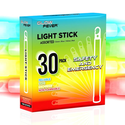 Glow Fever Glow Sticks Bulk, Emergency Safety Military 6'' Lightsticks, Light Up Ultra Bright with 12 Hours Duration for Hiking Party Camping Blackouts Hurricane Shelter Survival Kit (Mixed, 30PCS)