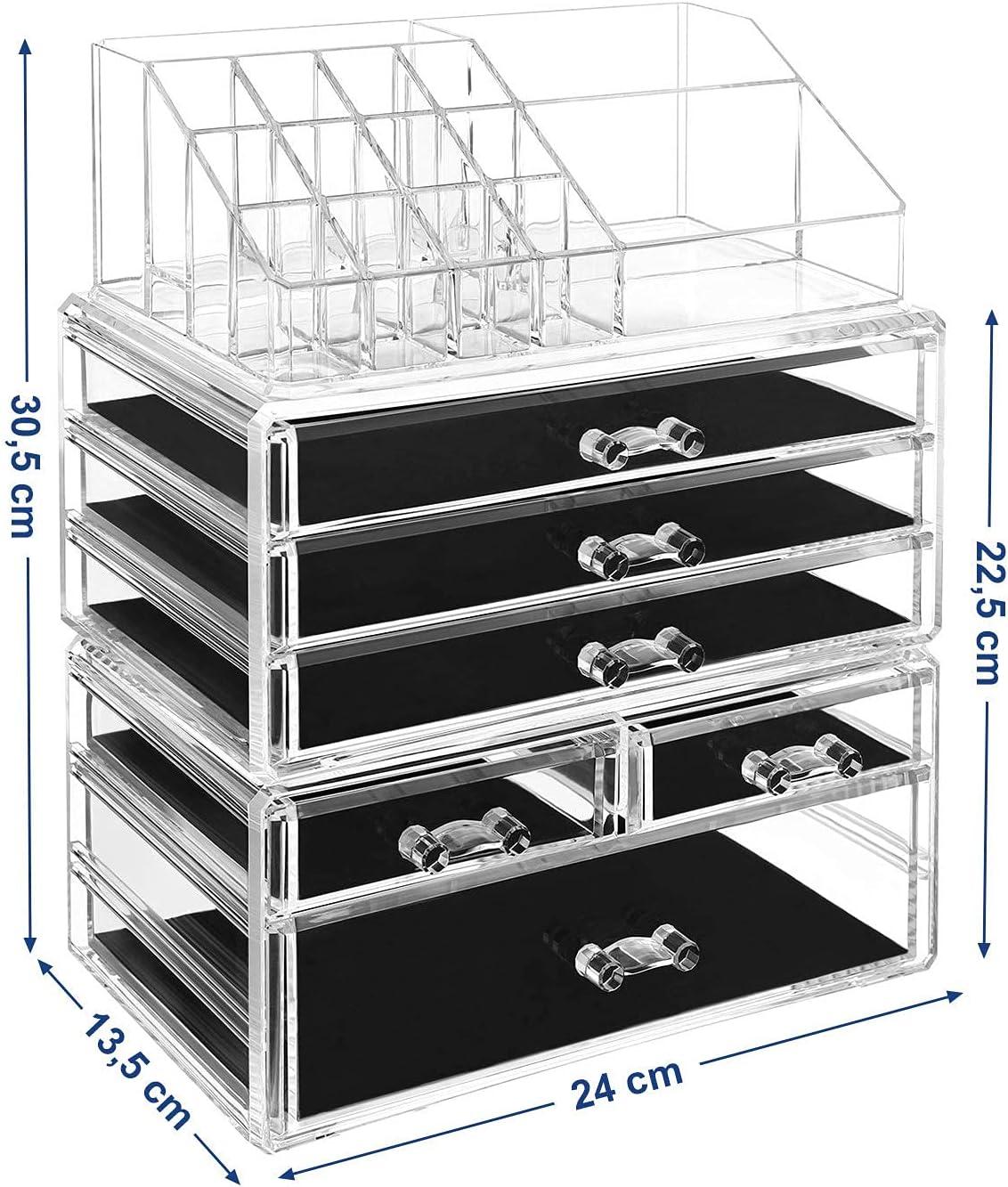 SONGMICS Organizer Trucchi con 6 Cassetti, Grande Organizzatore per Cosmetici in Acrilico, per Tavolozza, Pennello, Fondotinta, Rossetto, Smalto per Unghie, Forcine, Trasparente JKA009TP