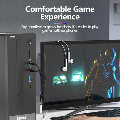 KOOPAO Headphone Mic Splitter for PC, 3.5mm Mic and Audio Y Splitter, 1 Female to 2 Male Aux Adapter Cable for Gaming Computer Laptop, TRRS Earphone or Headset (Black)