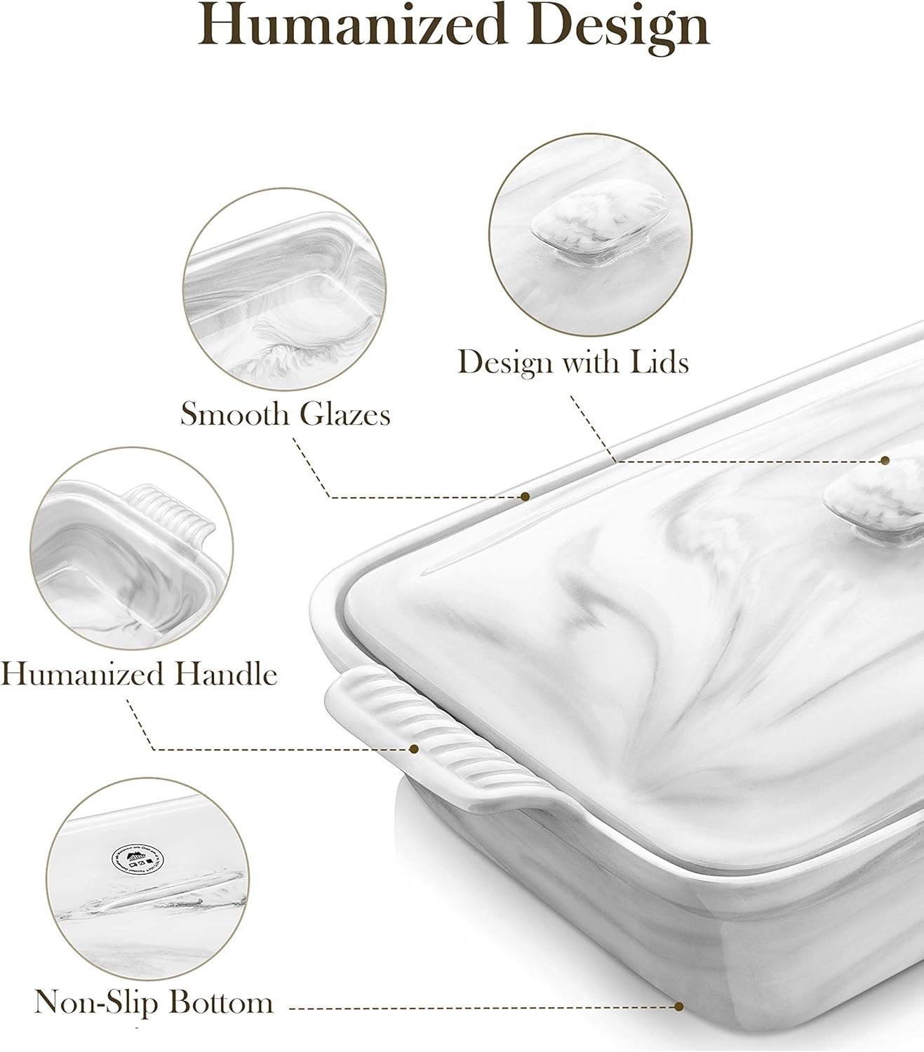 MALACASA Casserole Dish With Lid, 3.4 Quart Baking Dish With Lid, Deep Lasagna Pan Ceramic Bakeware Covered Casserole Dish Set, Microwave, Oven, Dishwasher Safe, 12 x 8.9 x 3 inch, Series BAKE-GREY