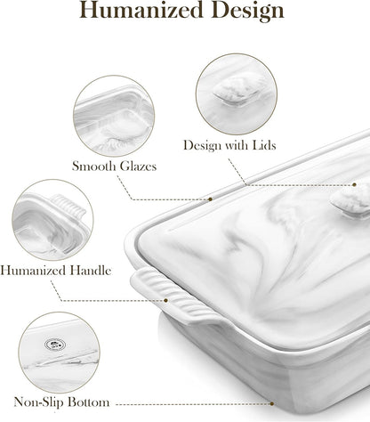 MALACASA Casserole Dish With Lid, 3.4 Quart Baking Dish With Lid, Deep Lasagna Pan Ceramic Bakeware Covered Casserole Dish Set, Microwave, Oven, Dishwasher Safe, 12 x 8.9 x 3 inch, Series BAKE-GREY