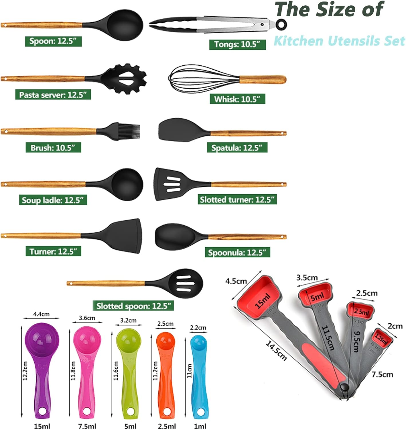 Silicone Cooking Utensils Set, 12 PCS Wooden Spoons for Cooking, Tongs Spatula Spoon for Nonstick Cookware - Best Kitchen Tools Gadgets (Green)