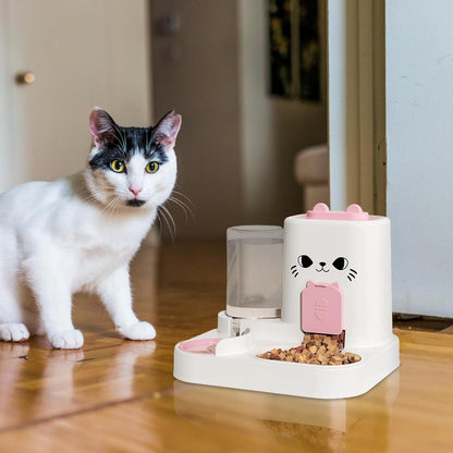 Cat Food Feeder, Water Dispenser, Adorable Compact Automatic Pet Feeding Bowls, Leakproof Dry Food Feeders Container for Continuous Hydration and Nutrition, Indoor Cats