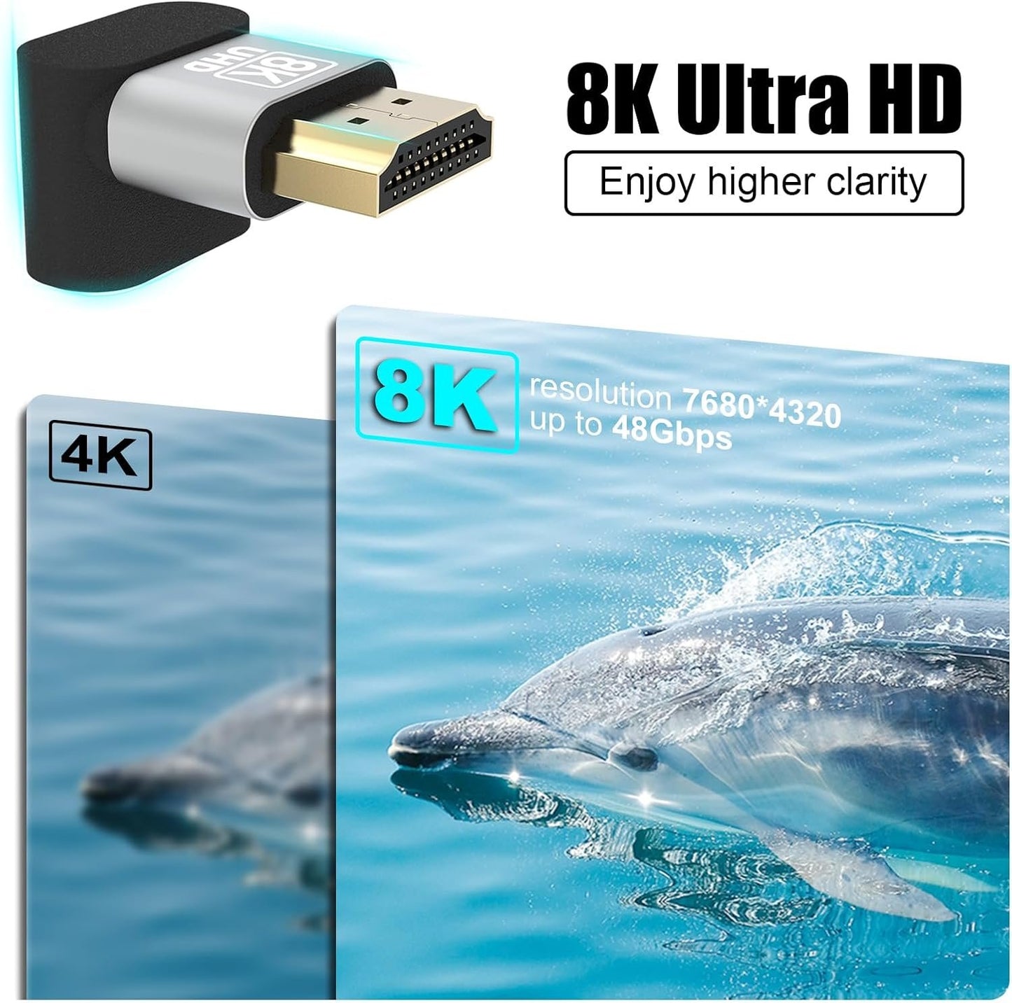 VCELINK 8K HDMI Male to Female Adapter, HDMI Right Angle Connector, HDMI 90 and 270 Degree Adapters, HDMI 2.1 Support 8K@60Hz, 4K@120Hz HDR, Dolby, eARC, 3D, for TV, Laptop, Monitor, DVR Player