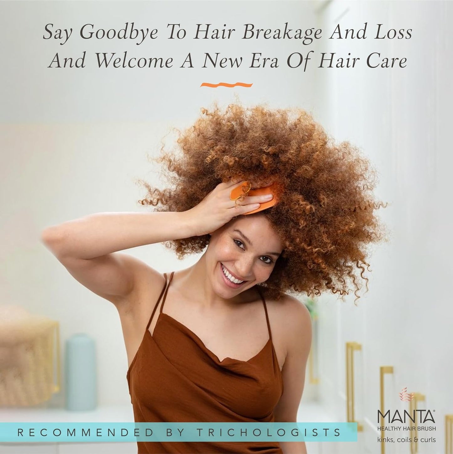 Manta Curls Anti-Breakage Hairbrush – Detangling Brush for Curly & Afro Hair, Gentle Wet & Dry Hairbrush for Women, Orange