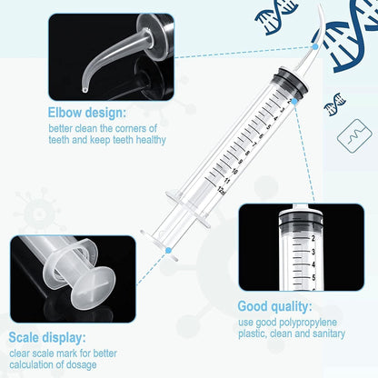 OLCANA 6 Pieces 12ml Plastic Syringe with Sterile Individual Wrap Disposable Curved Tip Syringes for Feeding Pets, Measuring Liquids, Oil Fluid Suction, Watering Industrial Experiments