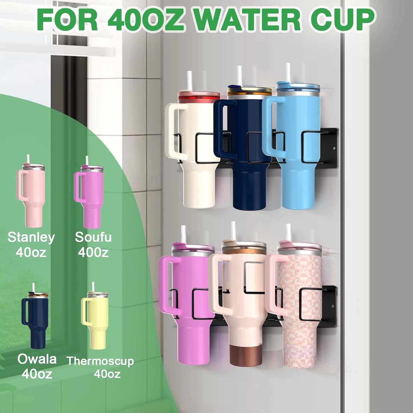 1 Pack, Magnetic Stanley Cup Holder, Stanley Cup Organizer, for refrigerators, ovens, Coffee Machines, 3 Cup Slots, Supports 10 lbs, Suitable for 40/30 oz Stanley, Gift