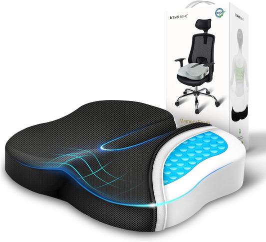 TRAVEL EASE Gel Memory Foam Seat Cushion, Butterfly-Shape Seat Cushion for Long Hours Sitting Comfort, Butt Support Pillow for Office Chair, Car Seat, Dining Chair (Ink Black)