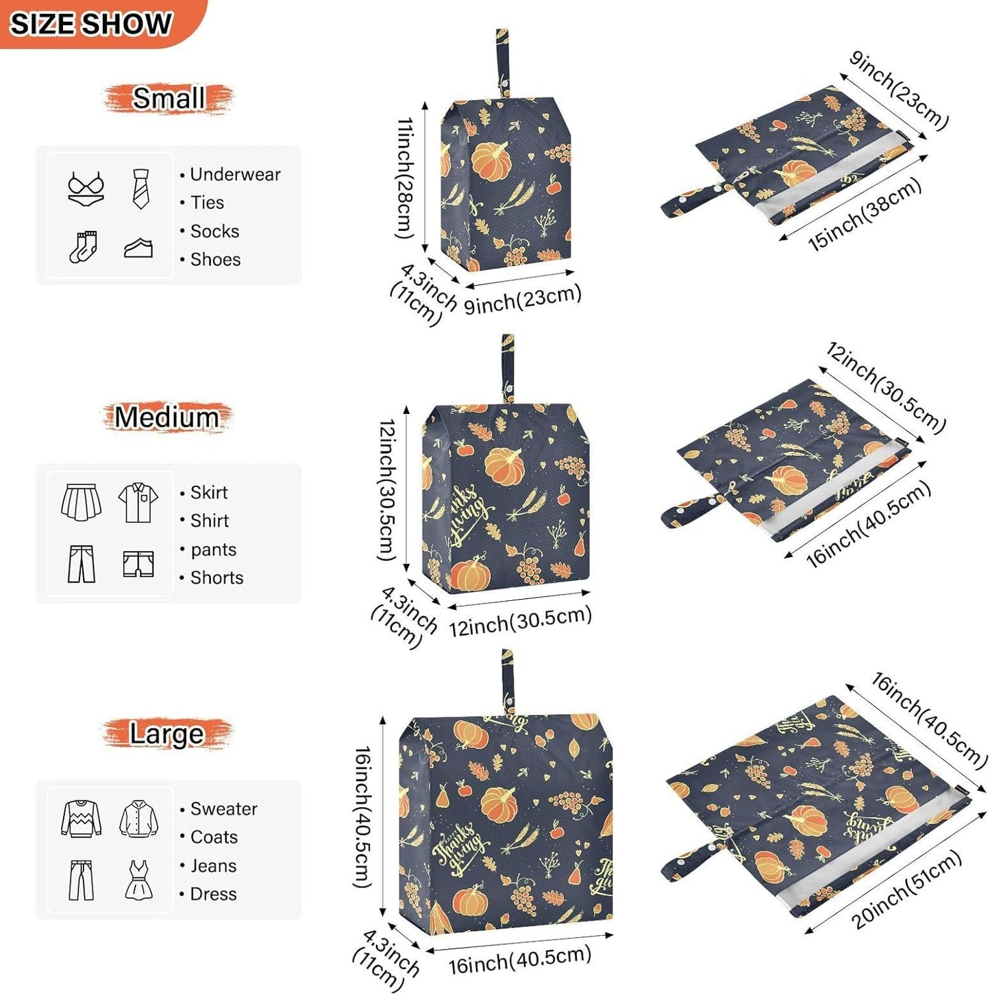 Storage Bags For Travel with Zipper 3 Set Packing Travel Bags Suitcase Organizer Bag Organization And Storage Bedroom Happy Autumn and Thanks Giving
