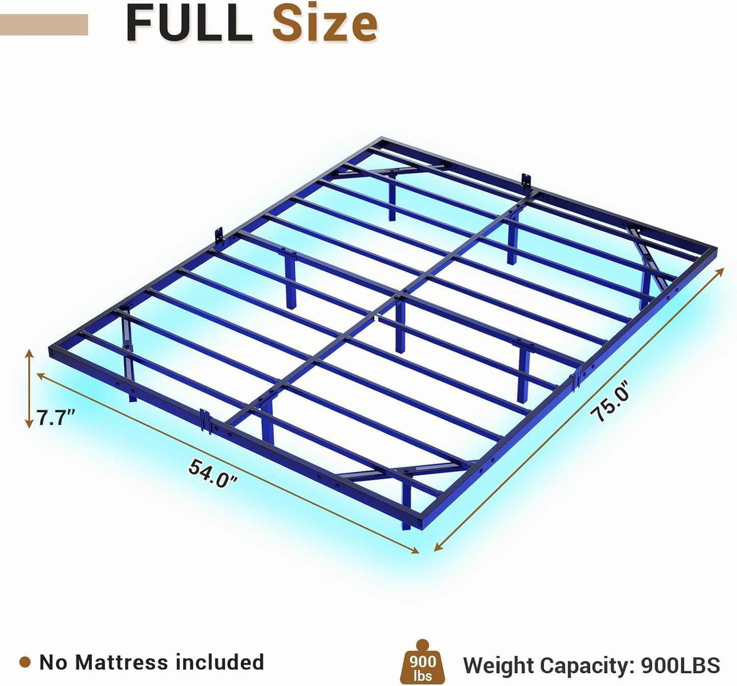 SANGMUCEN Floating Full Bed Frame with LED Lights & USB Charging Station, Metal Platform Bed Frame Full Size, No Box Spring Needed, Steel Slat Support, Anti-Noise Foam Stickers, Easy to Assemble