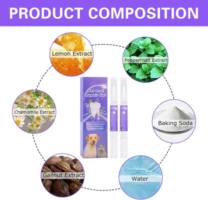 2 Pieces Dental Repair Gel for Dogs, Pet Gel for Oral Care, Fresh Breath for Dogs and Cats, Pet Toothbrush Pen, Pet Oral Care for Dog Cat, Removes Stains and Tartar of Pets