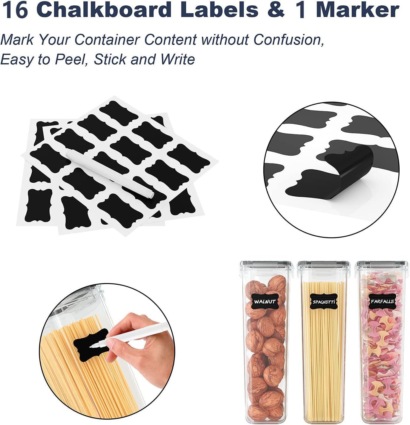 Feshory 16 Pack Airtight Food Storage Containers Set for Kitchen & Organisation - Pantry Storage Organiser, Cereal Storage Containers with 100% Leak-Proof Lids Ideal for Dry and Wet Food