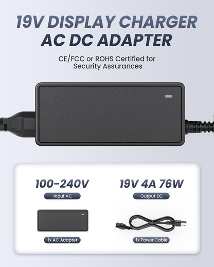 19V AC/DC Adapter Charger for LG Electronics Monitor 19 inch 20 22 23 24 27 32 fit for HD TV LED LCD; for Samsung 32" Class UN32J400 UN32J5003AF J5003 Power Supply Cord