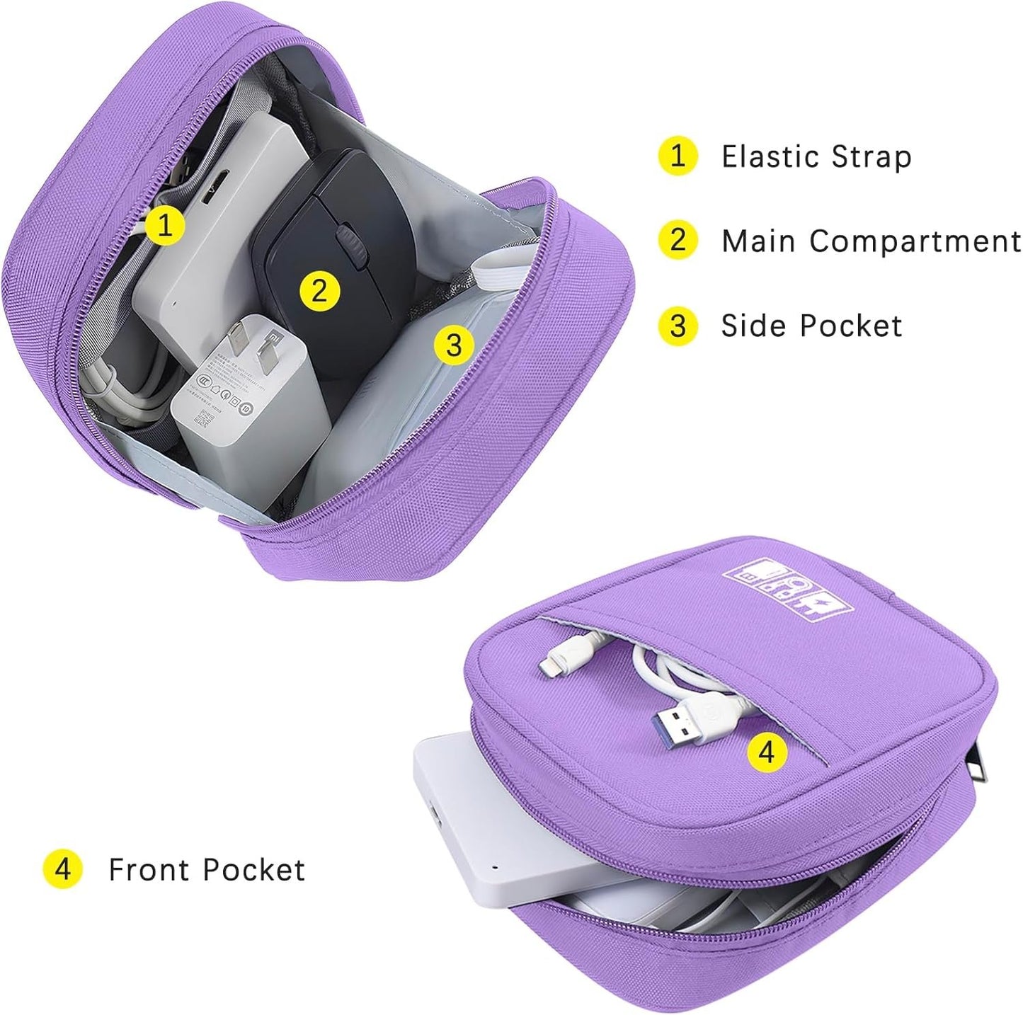 JINSI Portable Electronics Travel Organizer Cable Organizer Bag for Charger, Cords, Cables, Power Bank, Earphones, Pouch Tech Pouch Carry Storage Case Bag, Purple