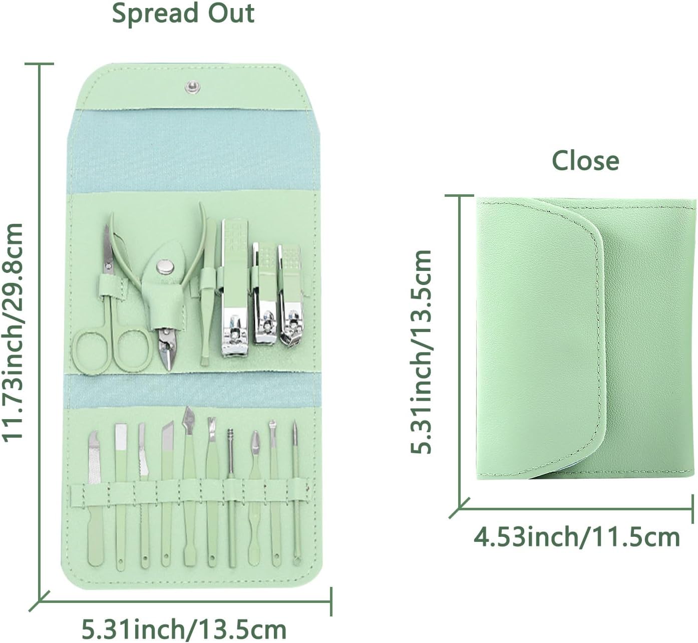 Toguma Manicure Set Nail Clippers Pedicure Kit 16 Pieces Stainless Steel Manicure Kit with Green Bag, Fingernail Toenail Clippers for Home Workplace Outdoor Travel (Green)