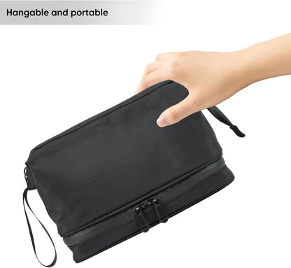 Toiletry Bag, Waterproof Cosmetic Bag for Men and Women, Large Double Space Travel Organizer for Accessories, Shaving Dopp Kit（Black）
