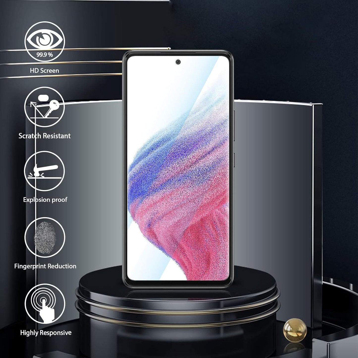 (3 Pack) Orzero Compatible for Samsung Galaxy A53 5G, A52, A52 5G Tempered Glass Screen Protector, Front Camera Cutout 2.5D Arc Edges 9H High Definition Anti-Scratch Bubble-Free (Lifetime Replacement)