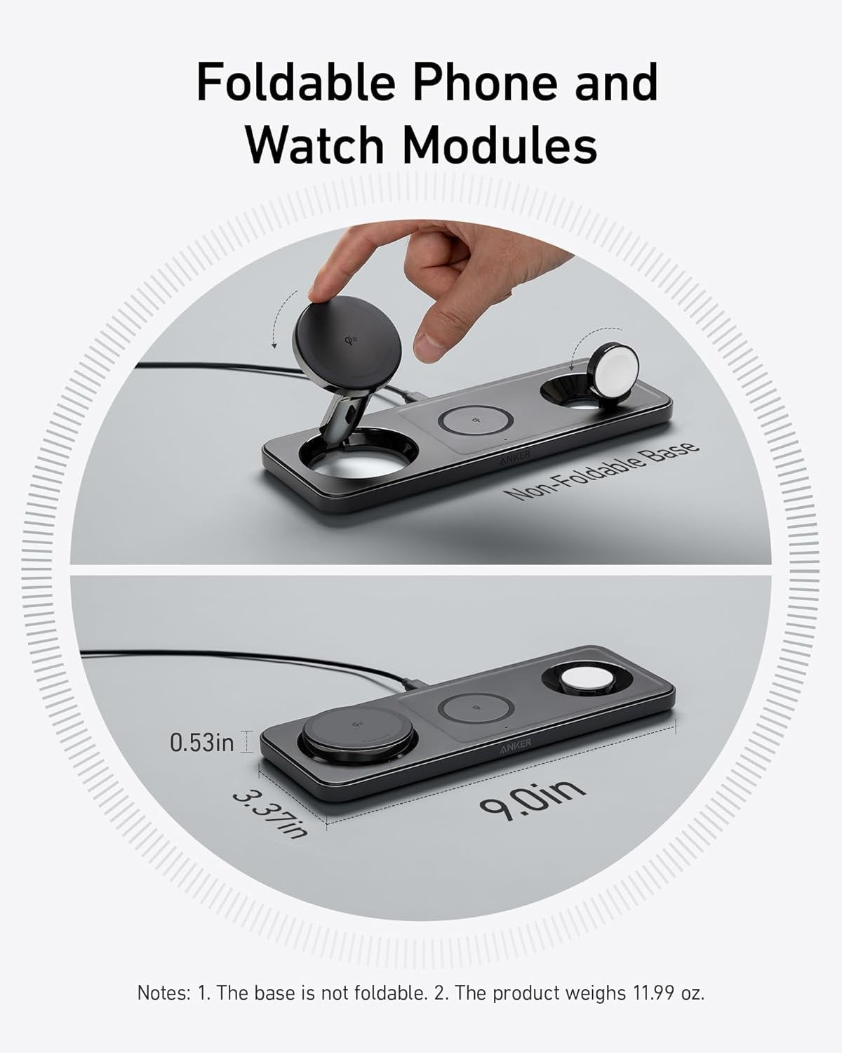 Anker iPhone 16 Foldable 3-in-1 Wireless Charging Station,Qi2 Certified 15W Ultra-Fast MagSafe-Compatible Charger,for iPhone 15/14 Series,AirPods, Apple Watch (USB-C Charger and Cable Included)