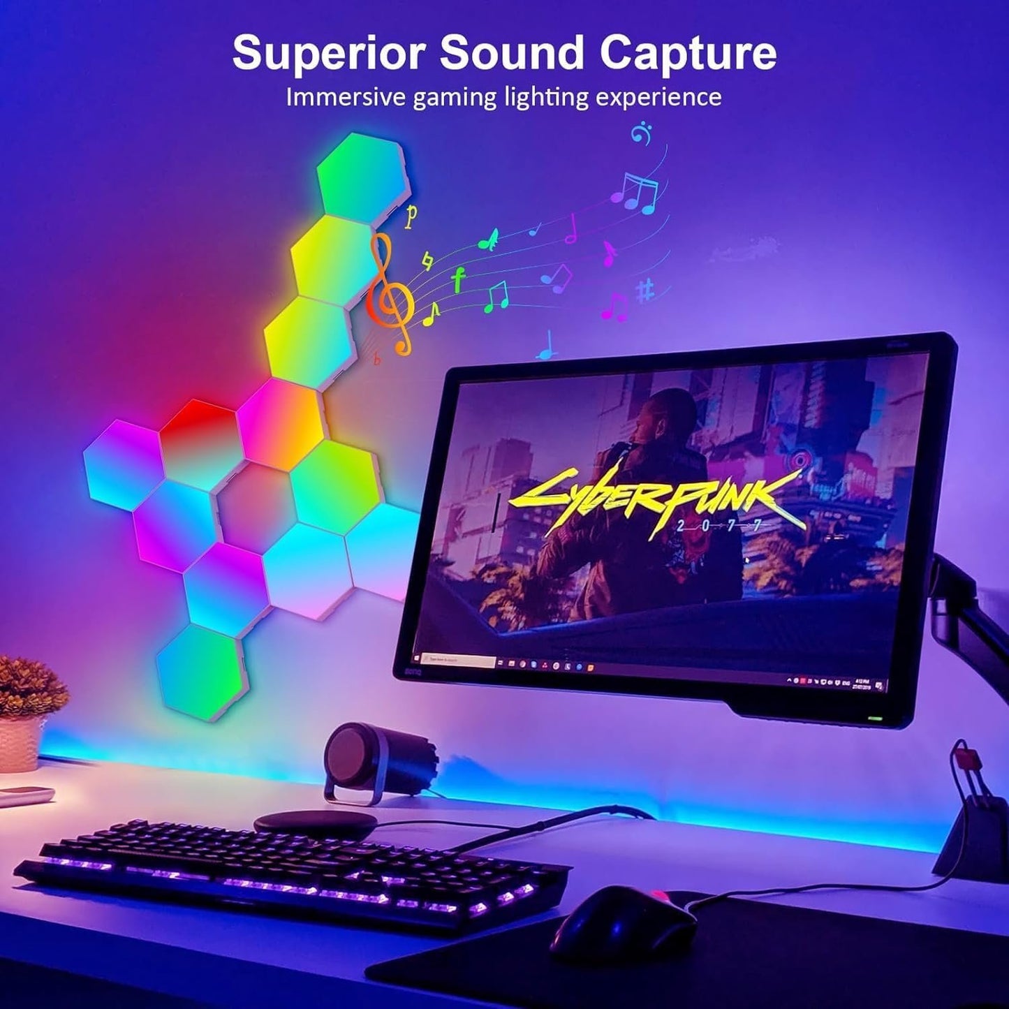 Hexagon LED Lights for Bedroom, Smart Home Gaming LED Wall Lights RGBIC Gaming Room Decor Compatible with Alexa Google Assistant, Voice/App Control, Music Sync, DIY Modular LED Light Panels, 10 Pack