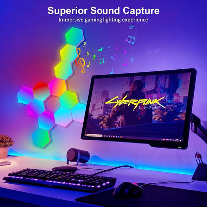 Hexagon LED Lights for Bedroom, Smart Home Gaming LED Wall Lights RGBIC Gaming Room Decor Compatible with Alexa Google Assistant, Voice/App Control, Music Sync, DIY Modular LED Light Panels, 10 Pack