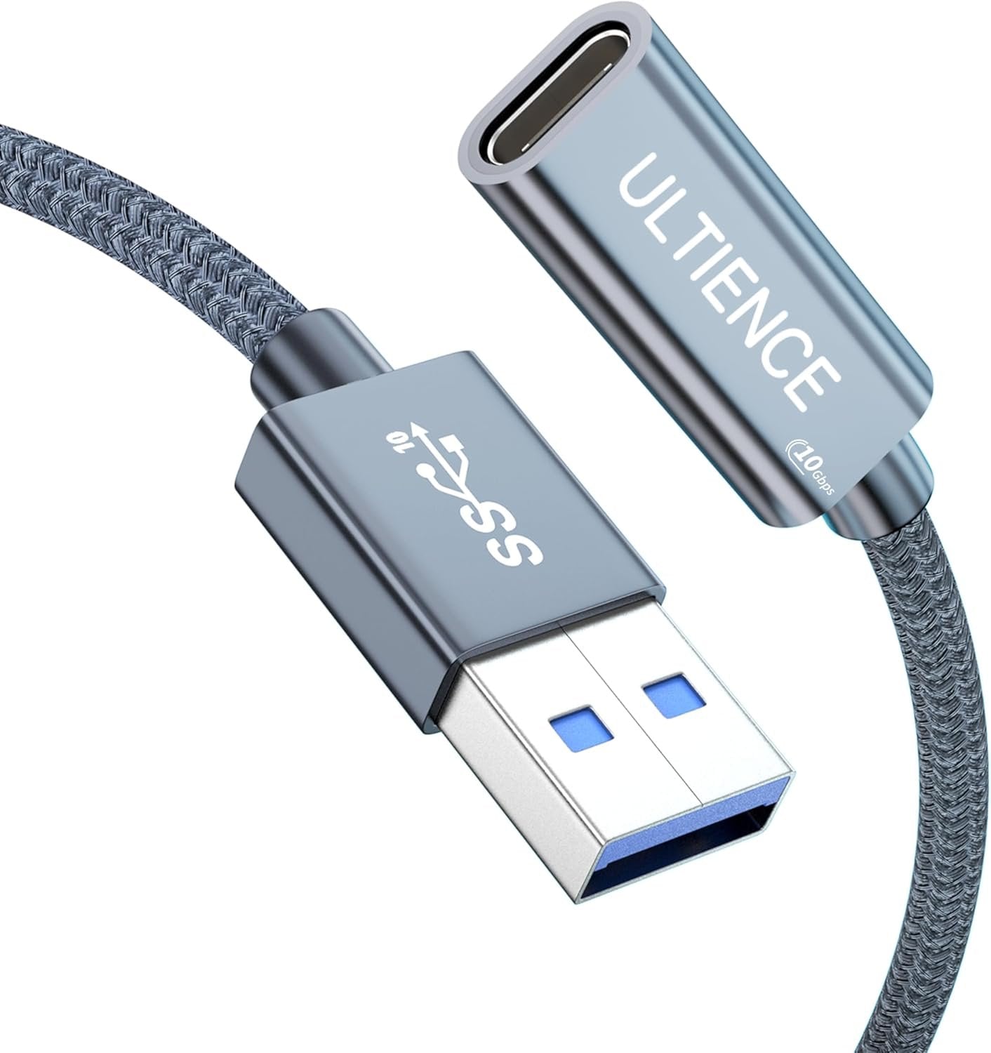 ULTIENCE USB-A to USB-C Cable Adapter [10Gbps] – High-Speed USB 3.2 Converter with 10Gbps Data Transfer & 60W Fast Charging, Compatible with Laptops, PCs, Flash Drives (0.5 m, Grey)