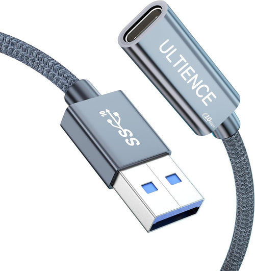 ULTIENCE USB-A to USB-C Cable Adapter [10Gbps] – High-Speed USB 3.2 Converter with 10Gbps Data Transfer & 60W Fast Charging, Compatible with Laptops, PCs, Flash Drives (0.5 m, Grey)