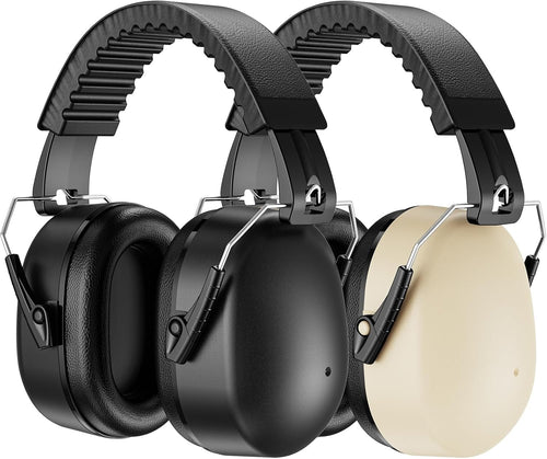 ProCase 2 Pack Noise Reduction Ear Muffs, SNR 32dB Sound Isolation Noise Cancelling Headphones for Adults Kids Autism, Adjustable Sound Proof Hearing Protection for Shooting Mowing -Black/Beige