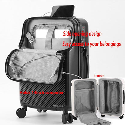 RDGOLF Concise Luggage, Reinforced Trolley Case, Durable and Lightweight, Equipped with Combination Lock Anti-Theft and Anti-Burglar (Color : White(Cupholder), Size : 20)