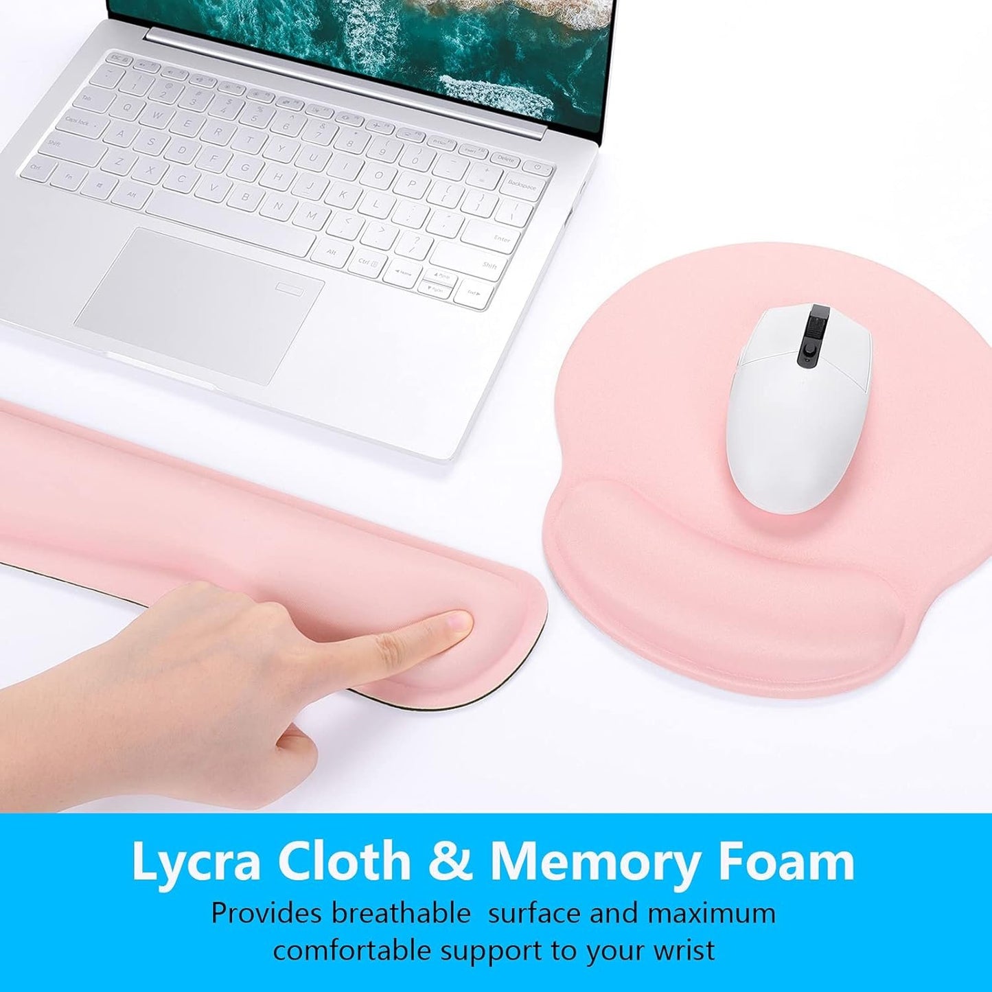 Dapesuom Keyboard Wrist Rest and Mouse Pad with Wrist Support, Cute Memory Foam Cushion for Keyboard and Mouse Set, Ergonomic Desktop Pad Rests with Non Slip Base for Easy Typing & Pain Relief,Pink
