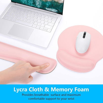 Dapesuom Keyboard Wrist Rest and Mouse Pad with Wrist Support, Cute Memory Foam Cushion for Keyboard and Mouse Set, Ergonomic Desktop Pad Rests with Non Slip Base for Easy Typing & Pain Relief,Pink