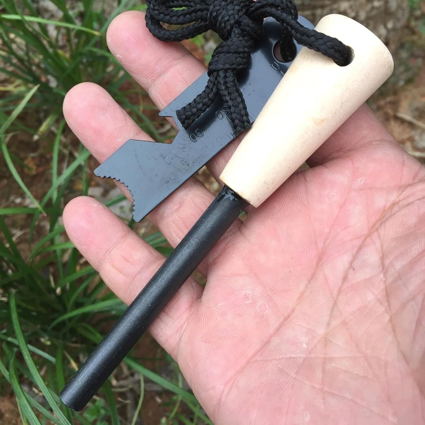 Priaora 2 Flint and Steel, Fire Starter Survival Tool, Magnesium Stick Fire Starter, Starter Camping Survival Kit with Wooden Handle Reusable Camping Fire Lighter Stick Outdoor for Bushcraft (K23-2)