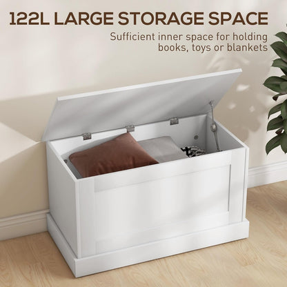 HOMCOM Storage Chest, Storage Trunk with Safety Hinge, Wooden Box for Living Room, Entryway, 31.5" x 15.7" x 17.7", White Wood Grain