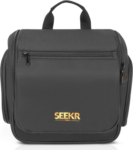 SEEKR Hanging Travel Toiletry Bag, Makeup Organiser, Expandable Compartments and Removable Pouches, for Toiletries, Cosmetics and Travel Essentials, Ideal for Luggage, Camping, Beach or Home (Black)
