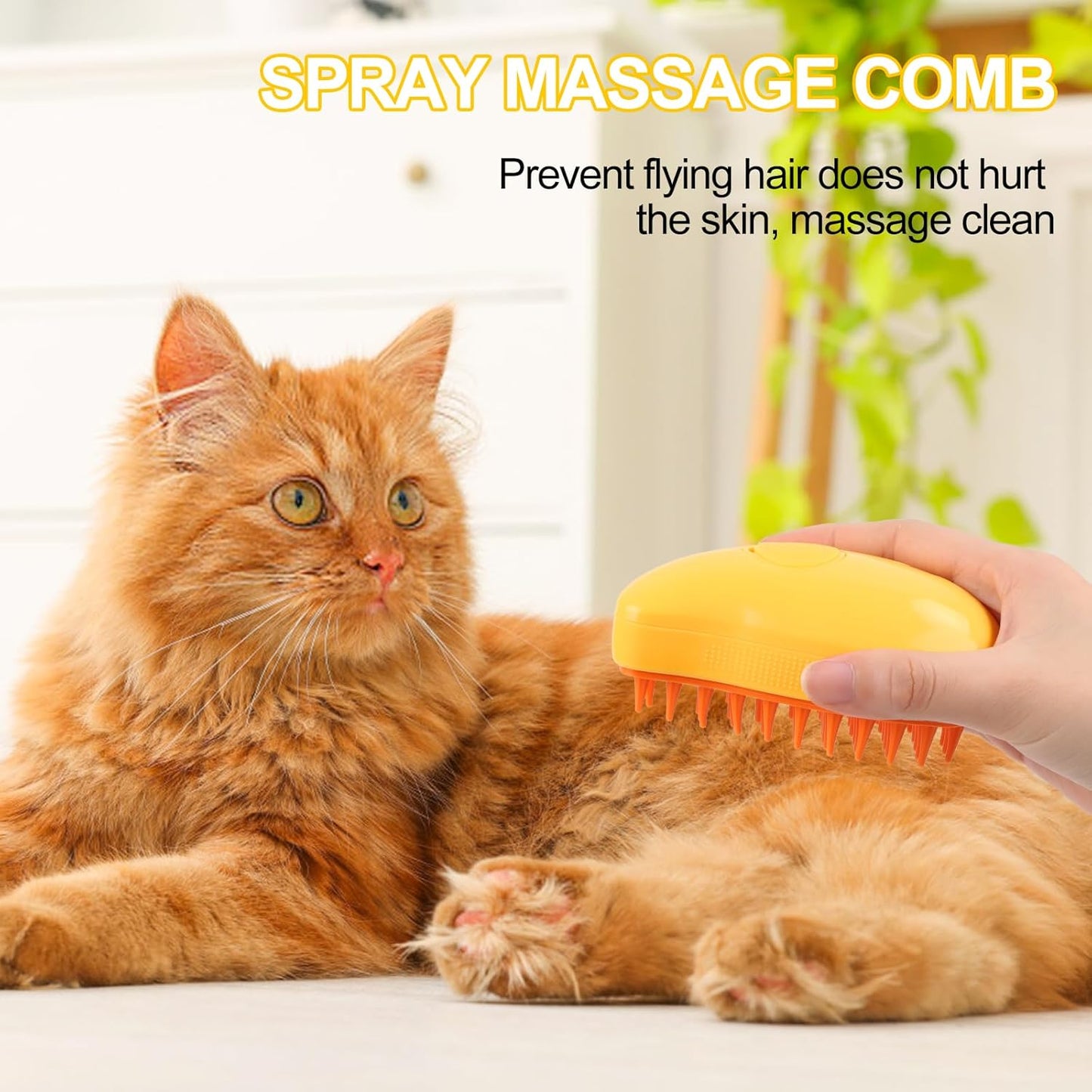 Byffoer Cat Steamy Brush,Steam Cat Brush for Cats with Steam, 3 in 1 Steam Brush for Cats Steamy BrushCat Hair Brush for Long and Short Hair (Yellow)