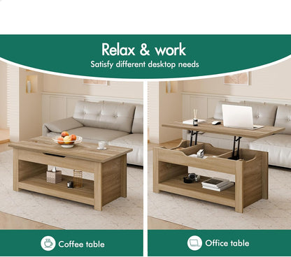 ALFORDSON Lift Top Coffee Table with Hidden Compartment and Open Shelf, Rising Tabletop Dining Table for Living Room Office Reception, Convertible Center Table, Black