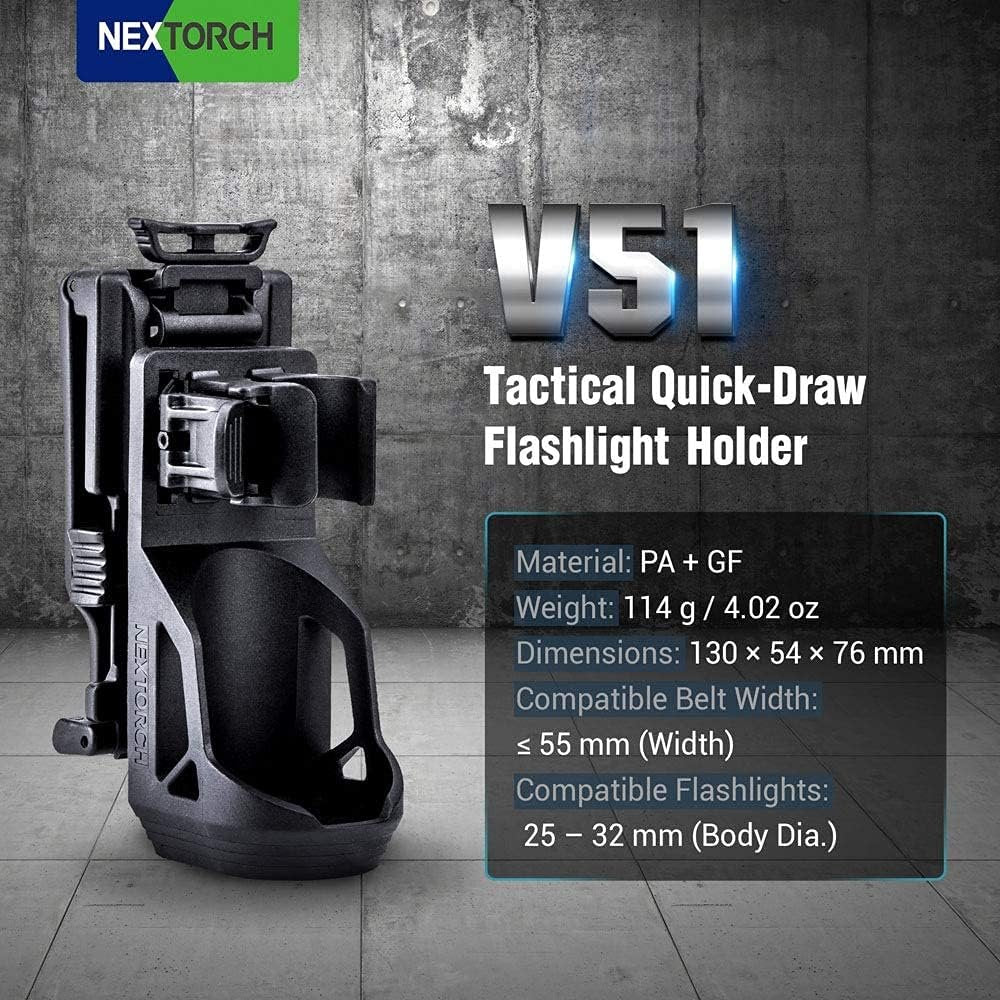 Nextorch V5 Tactical Flashlight Holster with Lever Side Lock System Only for 1"-1.25" Diameter Flashlight (Holster Head Diameter 0.78"-1.18" Bottom Diameter 1.18") (V51)