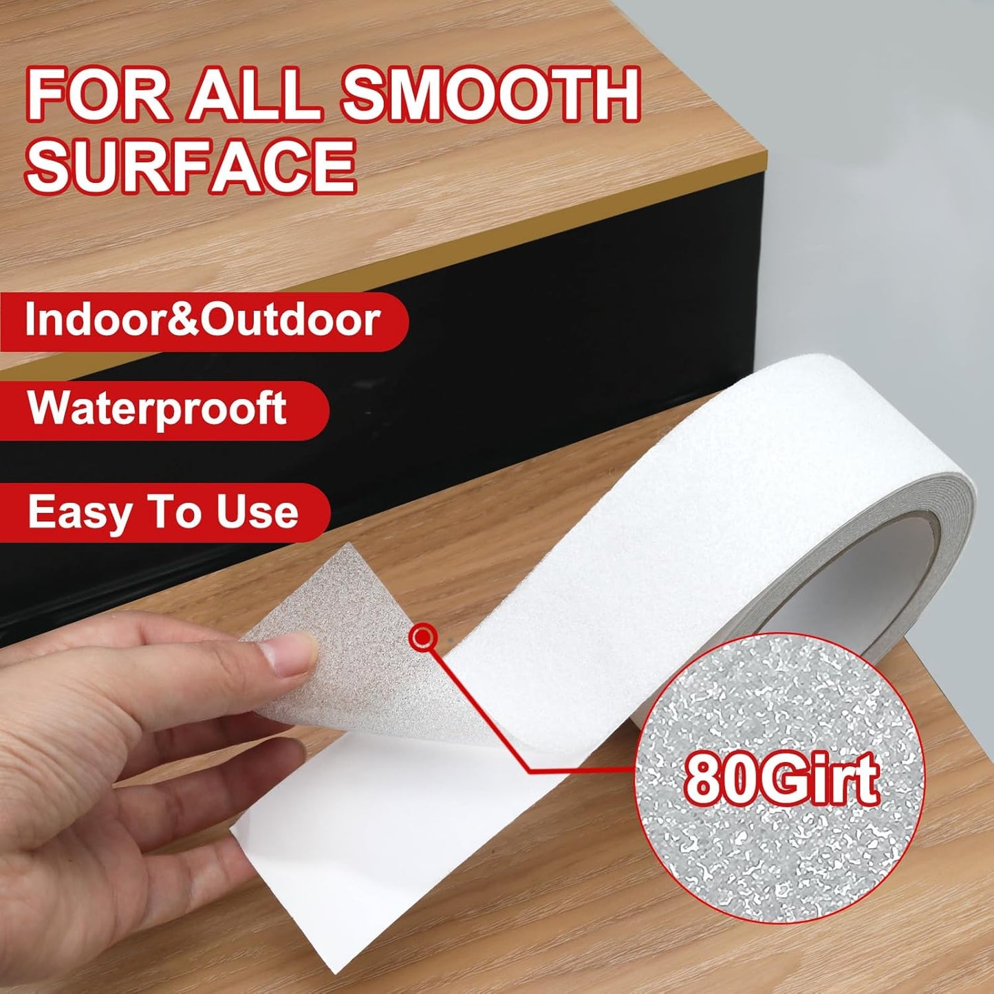 WELSTIK Anti Slip Invisible Tread Tape - Best Friction, Grip, Safety, Abrasive Adhesive for Stairs, Indoor, Outdoor - 5cm x 5m, Clear
