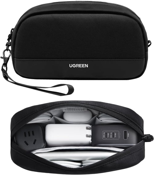 UGREEN Travel Case Electronics Organizer, Tech Pouch Portable Cable/Charger Case with YYK Zipper, Waterproof, Multi-Layer for Game Cards/Hard Drive/PowerBank, Lightweight and Compact, S
