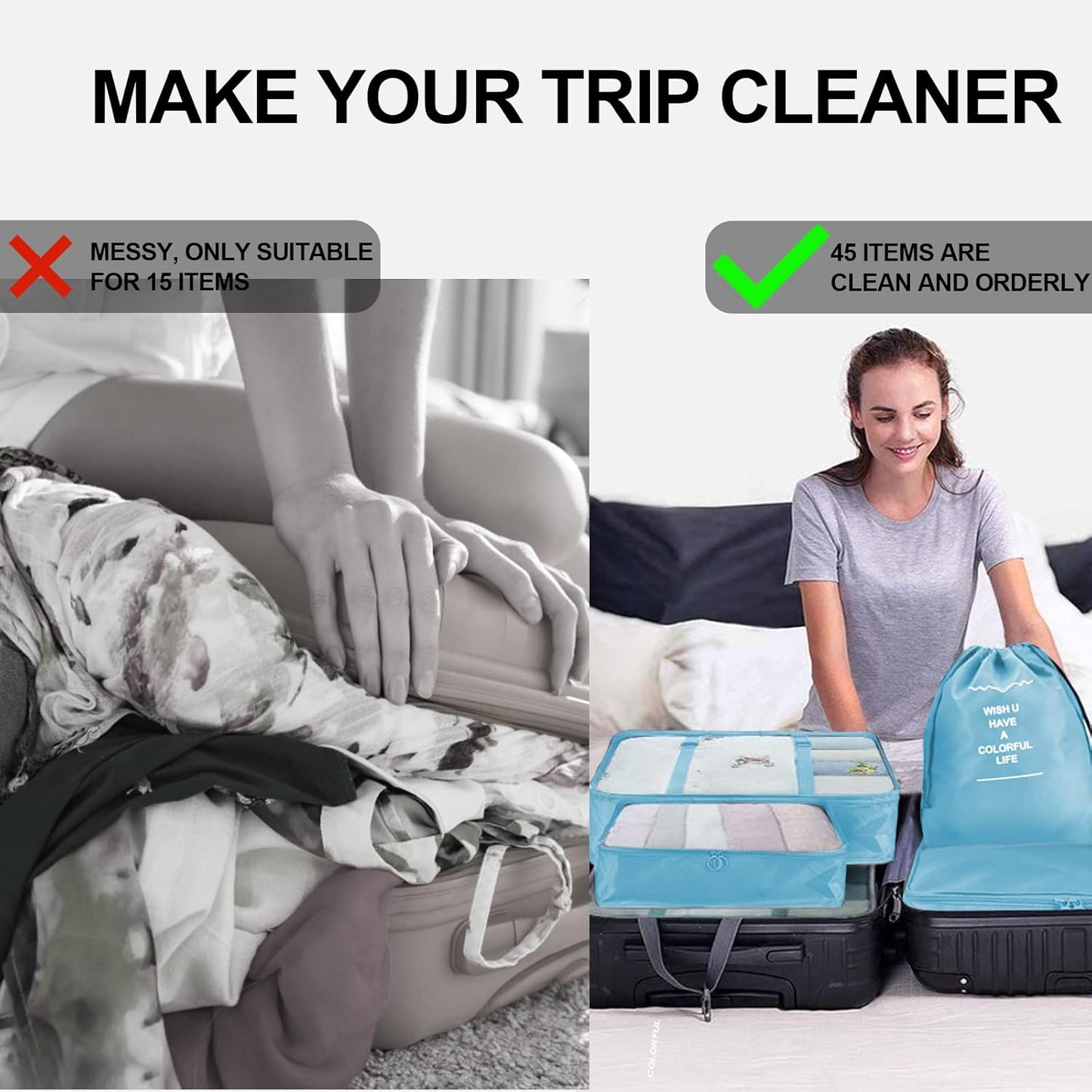 Jsdoin Suitcase Packing Cubes, 9 Pieces Travel Organizer for Backpack, Waterproof Travel Essential Bag, Travel Accessories (Blue)