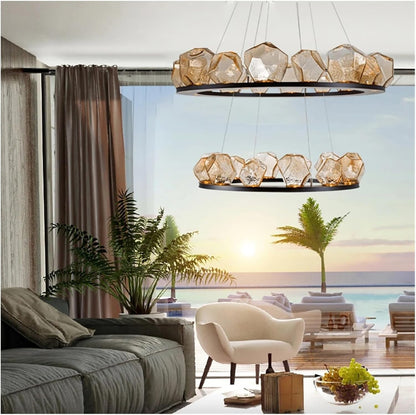 Modern Round Chandeliers for Living Room Restaurant Bedroom Pendant Lamps Creative Rock Glass Hanging Light Decoration Indoor Lighting Hanging Light Fixtures