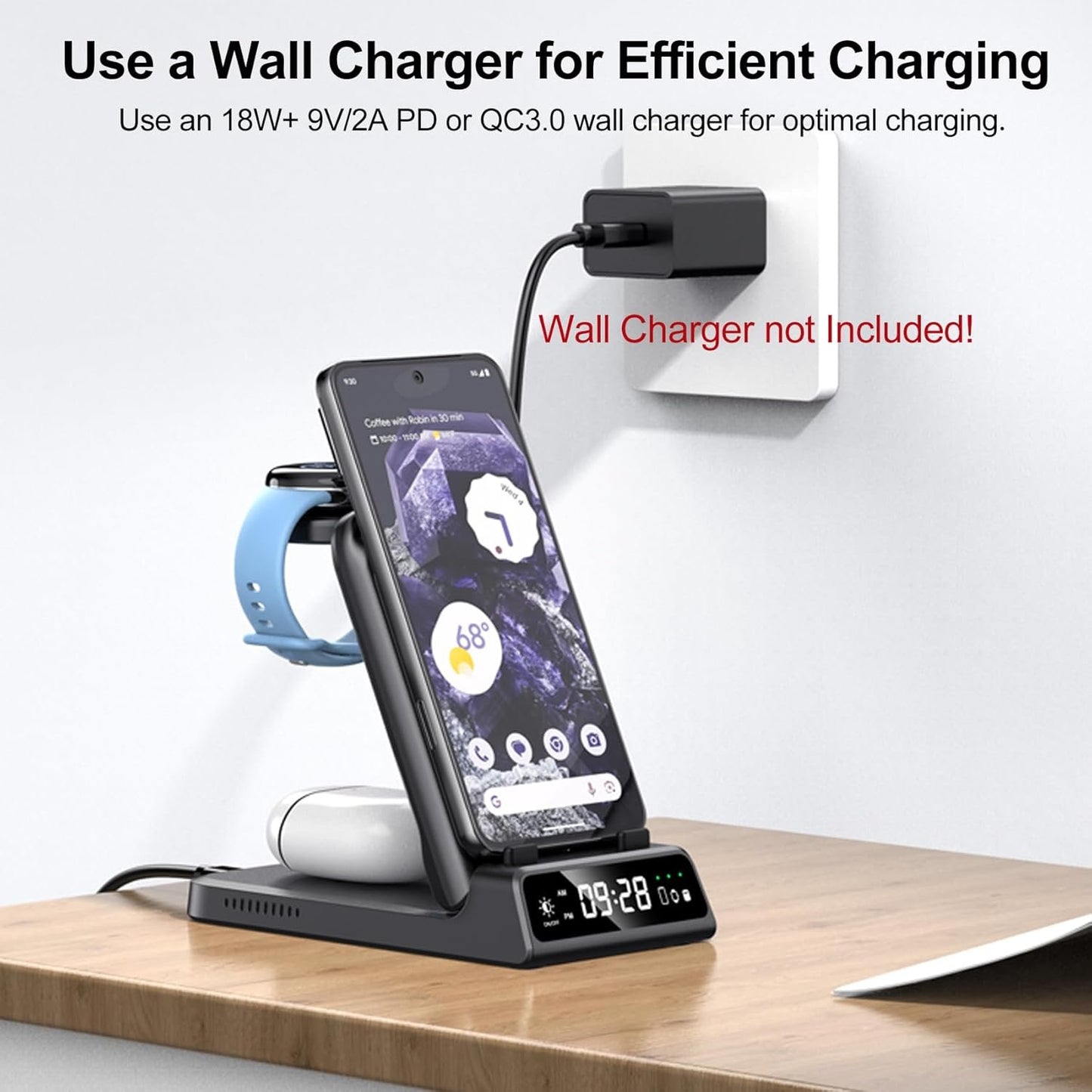 SwanScout 703G2 Wireless Charger for Google Watch 3/2, 4 in 1 Foldable Charging Station for Google Pixel 9 Pro/9 Pro XL/9/8 Pro/8A/8/7A/Fold/7/7 Pro/6/6 Pro, Pixel Buds Pro