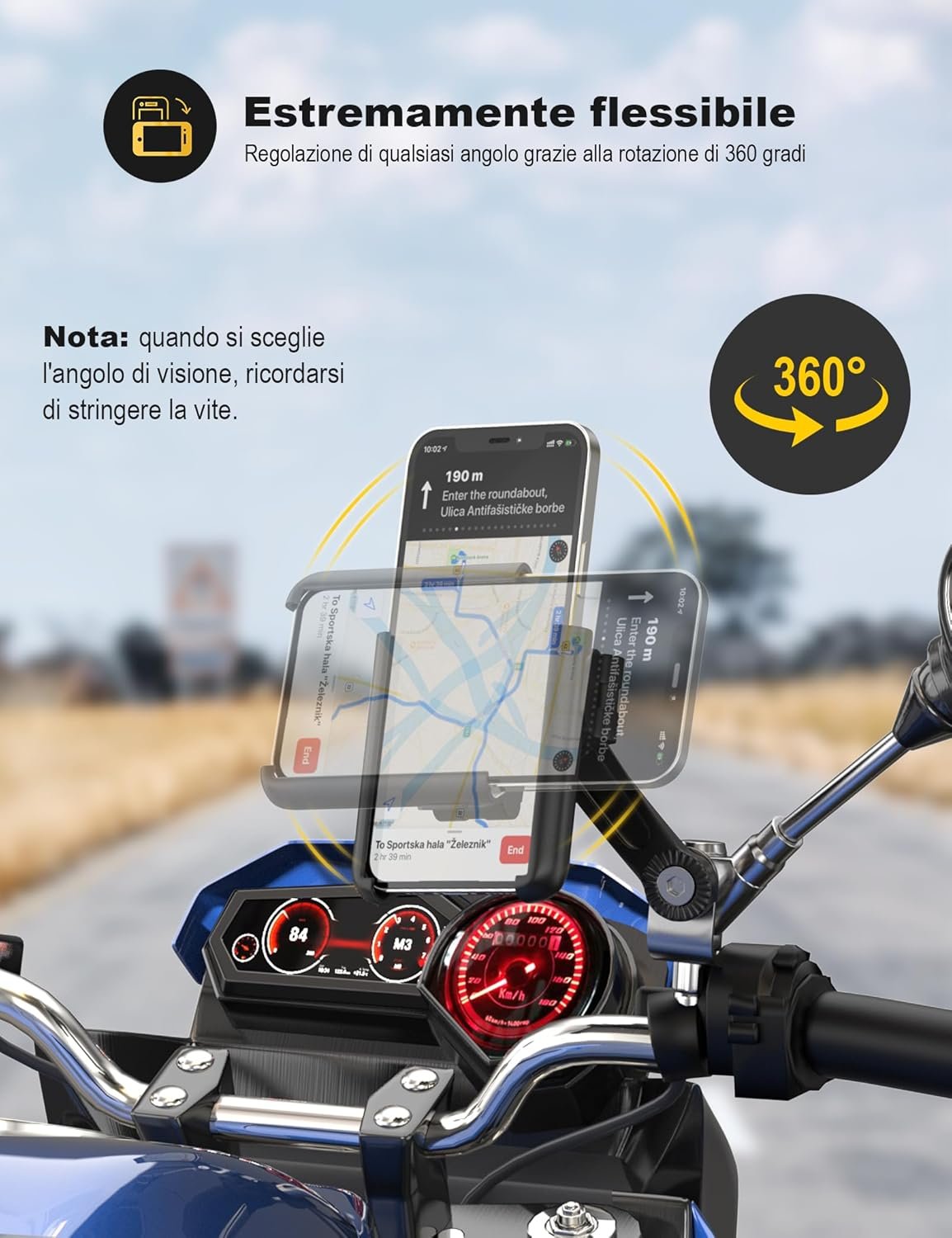 Grefay Motorcycle Phone Holder 1S Quick Release Mobile Phone Holder Anti Shake Mirror for 3.5-7.0 Inch Smartphone 360° Rotatable