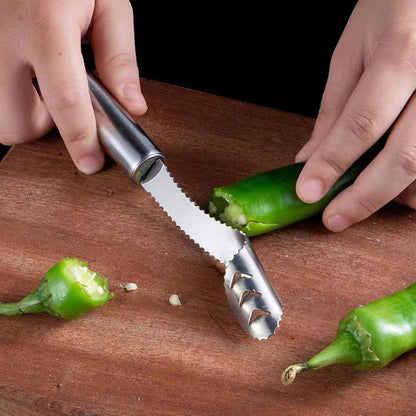 Svuoti-peperoni, Sottopomodori - 2 pezzi Svuota frutta seghettata,Accessori per barbecue da cucina, vuoti portatili utensili gadget da cucina per pomodori, zucchine
