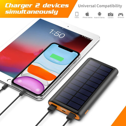 Solar Charger,26800mAh Solar Battery Power Bank Portable Panel Charger with LEDs and 2 USB Output Ports External Battery Pack for Camping Outdoor for Smartphone, Tablet and Android Cellphone