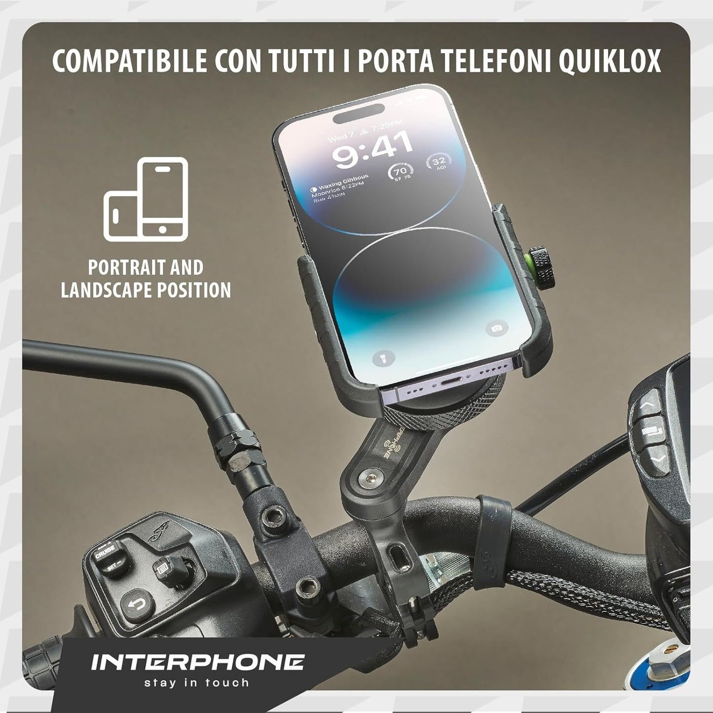 INTERPHONE - Aggangio Manubrio Moto - Supporto da Manubrio per Smartphone dotati di Custodie QUIKLOX - Sistema di Supporto Cellulare per Moto - Universale e Modulare - Aggancio Sgancio Rapido