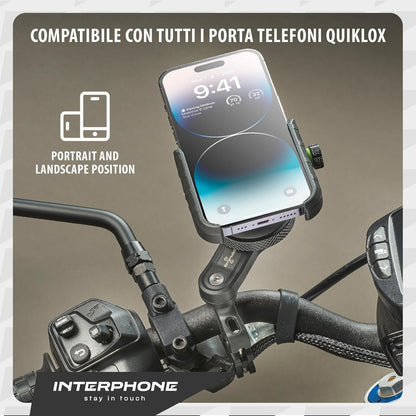 INTERPHONE - Aggangio Manubrio Moto - Supporto da Manubrio per Smartphone dotati di Custodie QUIKLOX - Sistema di Supporto Cellulare per Moto - Universale e Modulare - Aggancio Sgancio Rapido