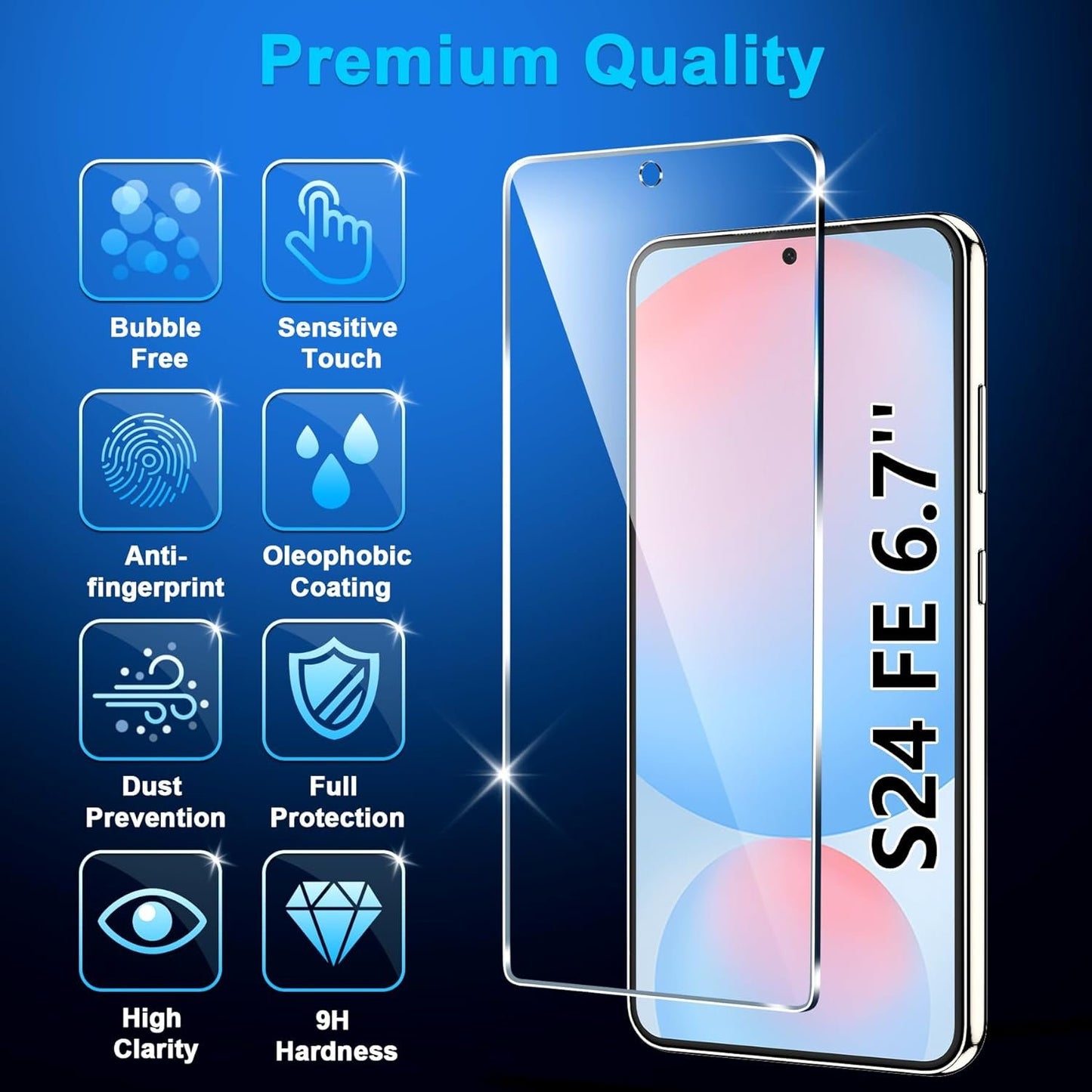 3 Pack Tempered Glass Screen Protector for Samsung Galaxy S24 FE 5G, Ultrasonic Fingerprint Unlock, HD Clear Case Friendly Scratch Resistant for Samsung Galaxy S24 FE Screen Protector