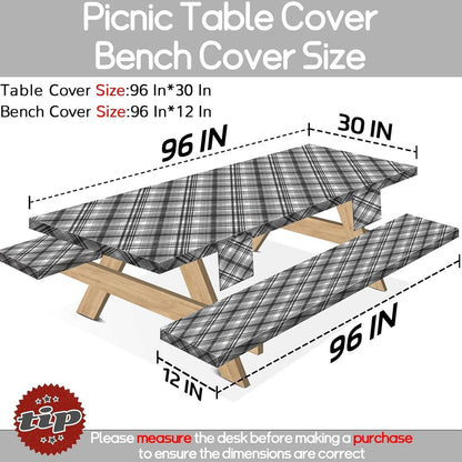 memkiya 96×30Inches Picnic Table Cover with Bench Covers 8Ft Reusable Polyester Camping Tablecloths for Fall Autumn Rv Travel Living Must Haves Outdoor Gear Accessories Gift for Camper Checkered Black